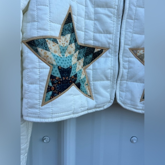 Vintage Blue B Star Quilted Patchwork Cottagecore Grannycore Jacket Blazer Y2K - Picture 7 of 11